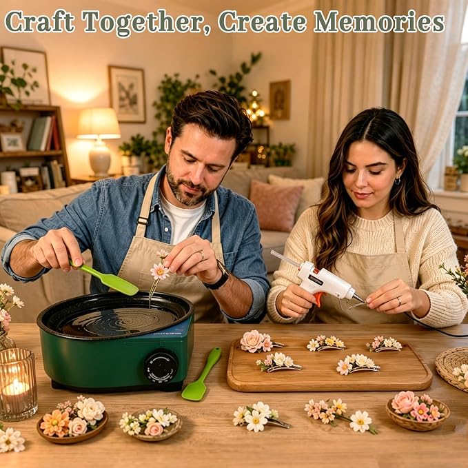 2-in-1 Hot Glue Pot for Crafting with Mini Glue Gun & 40 Glue Sticks | Dip & Coat Eases Fatigue, 212℉-392℉ Adjustable Temp, 580ml Large Cap, Bulk Floral DIY, Silicone Tools Stir & Wipe Extra Glue