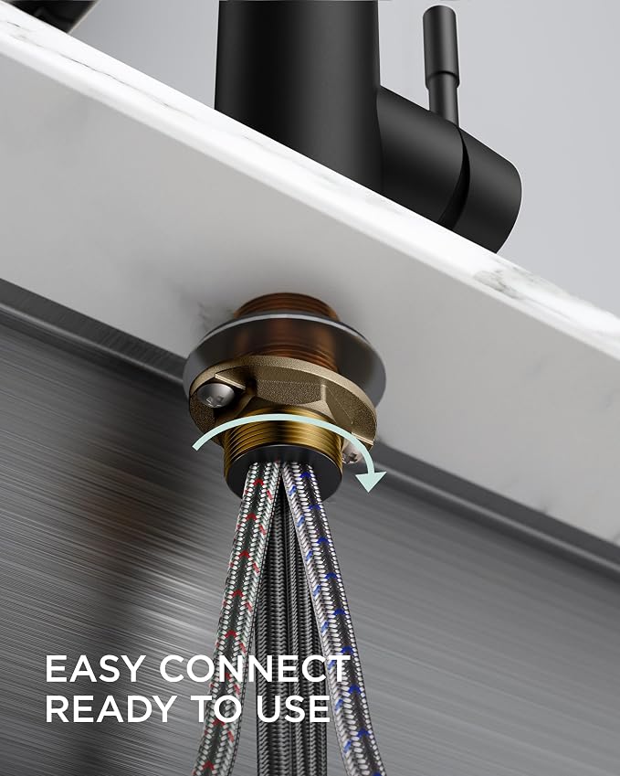 FORIOUS Black Kitchen Faucet with Soap Dispenser, Stainless Steel Kitchen Sink Faucet with Pull Down Sprayer Single Handle Modern Spring Commercial for Laundry Utility Room RV Camp Bar Farmhouse