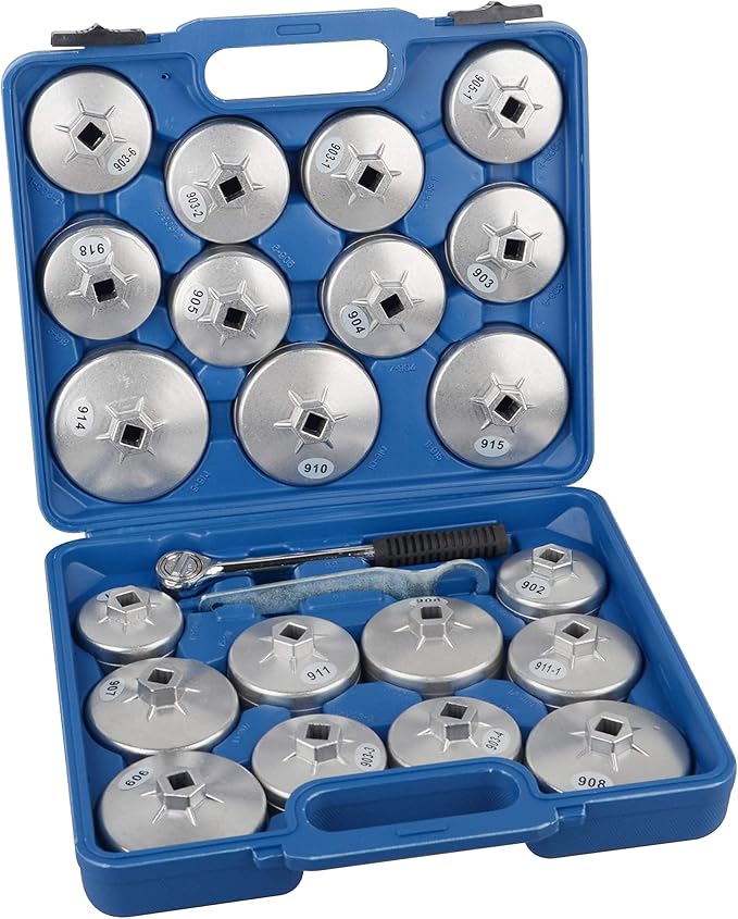 DAYUAN 23pcs Aluminum Alloy Cup Type Oil Filter Cap Wrench Socket Set | 1/2" Drive, Removal Tool, Storage Case Included
