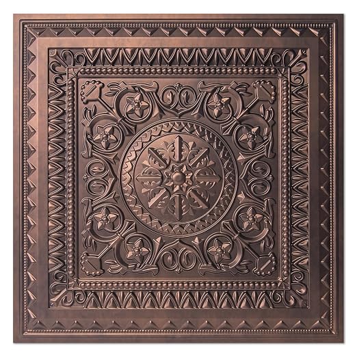 Art3d Drop Ceiling Tiles, Glue up Ceiling Tiles, 2'x2' Plastic Sheet in Antique Copper (24-Pack, 96 Sq.ft)