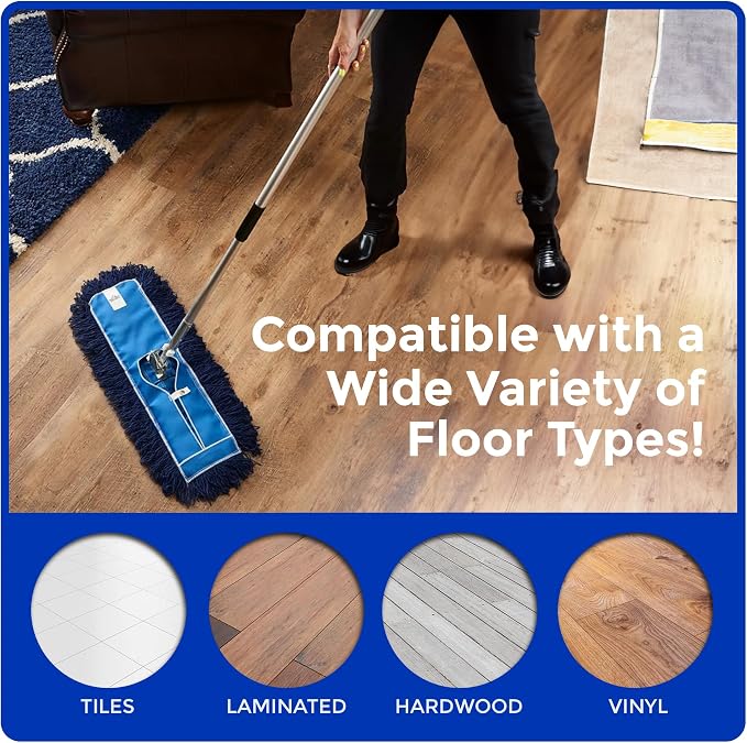Nine Forty 36" Premium Nylon Dust Mop- Heavy Duty Mop Head for Industrial, Commercial, and Residential Cleaning - Dry Floor Duster for Hardwood Surfaces and Commercial Applications - Blue