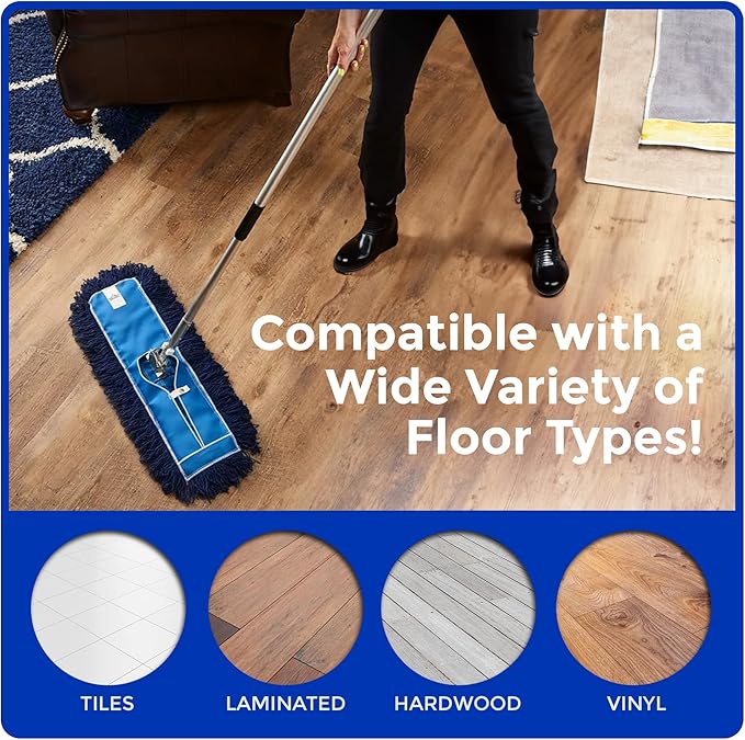 Nine Forty 24" Premium Nylon Dust Mop- Heavy Duty Mop Head for Industrial, Commercial, and Residential Cleaning - Dry Floor Duster for Hardwood Surfaces and Commercial Applications - Blue
