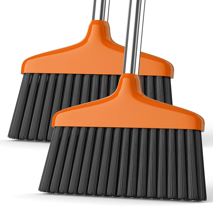 Handy Broom 2 Pack, Indoor/Outdoor Brooms, Duty Kitchen Broom, for Home Garage Kitchen Office Courtyard Lobby Patio Lawn Concrete (2, Orange)