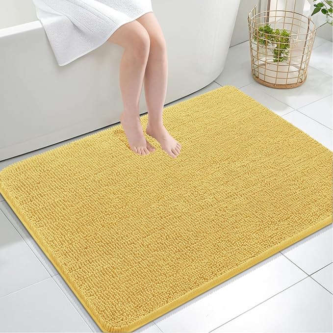 OLANLY Large Bathroom Rugs 40x32, Extra Soft Absorbent Chenille Bath Rugs, Rubber Backing Quick Dry, Machine Washable Bath Mats for Bathroom Floor, Tub and Shower, Home Decor Accessories, Yellow