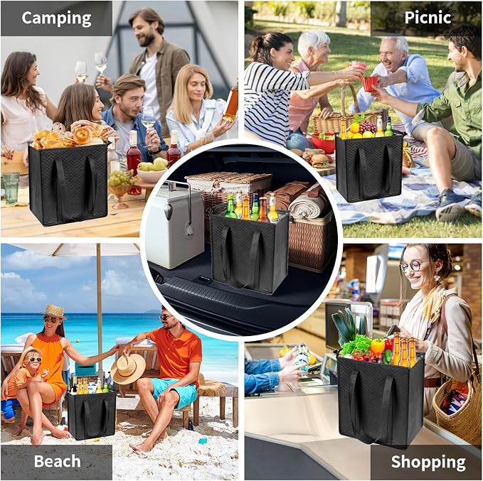 3 Pack Cooler Grocery Tote Bags, 18L Zipper Closure Handbags | reusable insulated storage, retain temperature, great for beach trips, camping, picnic, daily grocery & food delivery