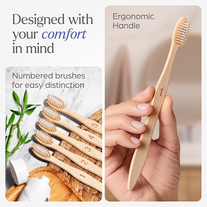 VIVAGO Bamboo Toothbrushes - Medium Bristles Toothbrushes for Adults | Natural Toothbrush, Eco-Friendly, Wooden Toothbrush, BPA-Free, 50 Pack