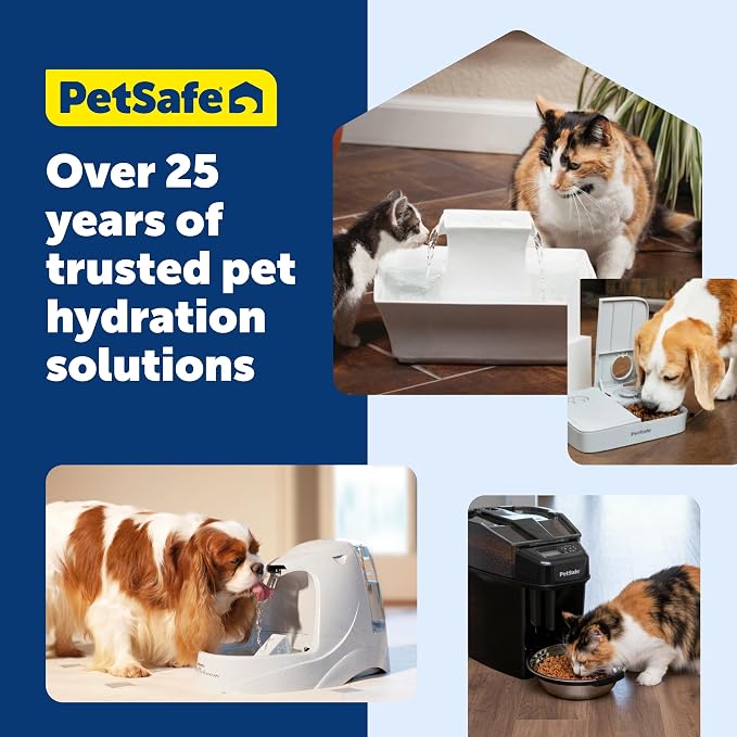 PetSafe Drinkwell Pagoda Fountain, 70 oz Ceramic, 4-Pk Filters Included | 2 Free-Falling Water Streams Encourage Hydration, Pet Water Fountain for Cats & Dogs, Includes 4 Carbon + 2 Foam Filters