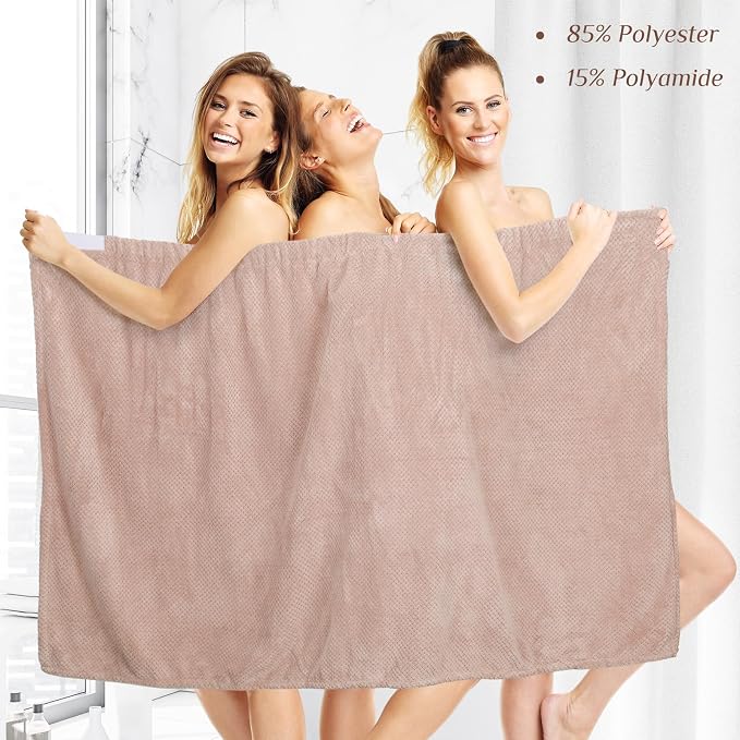 4 Pcs Towel Wrap for Women Waffle Spa Robe with Adjustable Closure Elastic Top Lightweight Wraps for Bath Shower