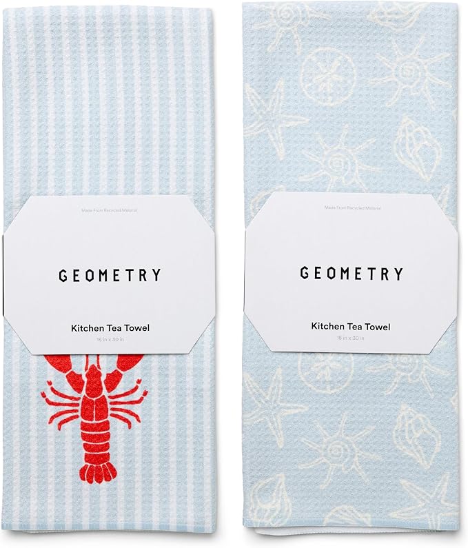 GEOMETRY Tea Towels – Spring & Summer Collection – Quick-Dry, Ultra-Absorbent, Reusable Microfiber Kitchen Towels for Drying & Cleaning - Lobster Bay - 2 Pack