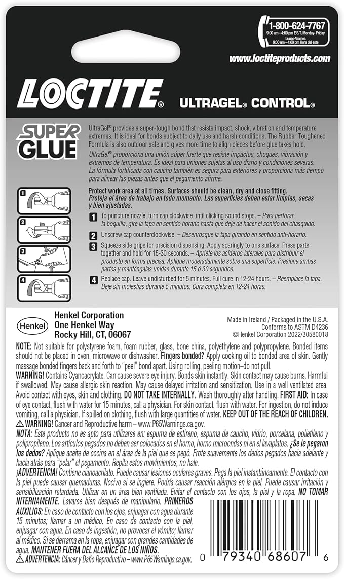 Loctite Super Glue Ultra Gel Control, Clear, 0.14 fl oz Bottle, 6 Pack - Superglue for Plastic, Wood, Metal, Crafts & Repair, Cyanoacrylate Adhesive Instant Glue, Quick Dry