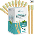 12 Pack Disposable Bamboo Toothbrushes with Toothpaste | Prepasted Toothbrushes Individually Wrapped - Single Use Waterless Tooth Brush with Soft Bristles for Hotel, Camping, Travel