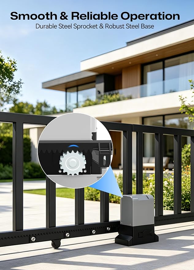 1800lb Smart Sliding Gate Opener with WiFi & Bluetooth, 1/2HP Automatic Slide Gate Motor, Quiet Nylon Rack Drive, App, 2 Remotes, IR Sensor, Hardware Kit for Gates up to 40ft