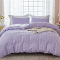 AveLom Lavender Purple Seersucker Duvet Cover Set Full (80 x 90 inches), 3 Pieces (1 Duvet Cover + 2 Pillow Cases), Ultra Soft Washed Microfiber, Textured Duvet Cover with Zipper Closure, Corner Ties
