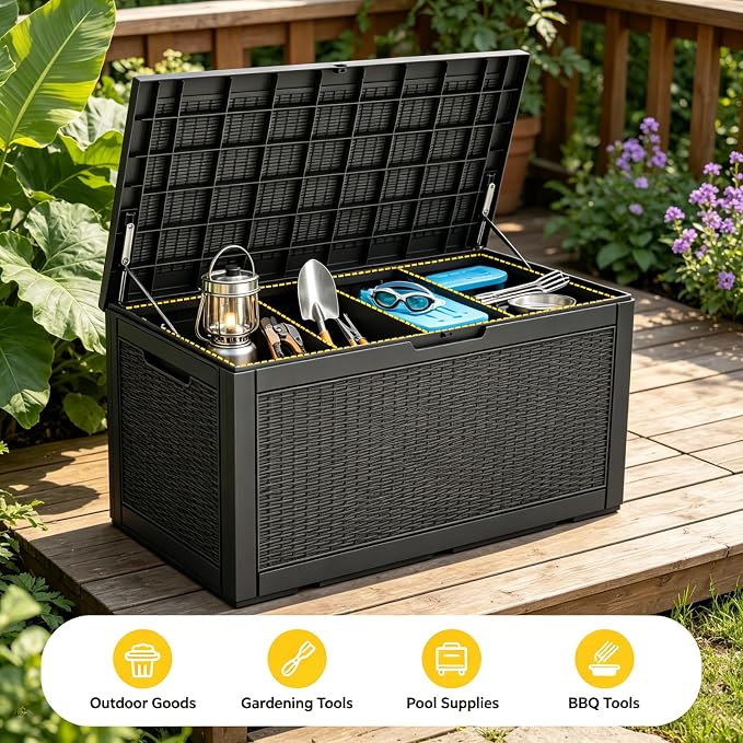 140 Gal Outdoor Storage Box Waterproof Lockable,Deck Box,Gas Lift,Black | Waterproof Resin Deck Box, Lockable Gas Lift Large Outdoor Storage for Patio Cushions, Garden Tools, Pool Supplies