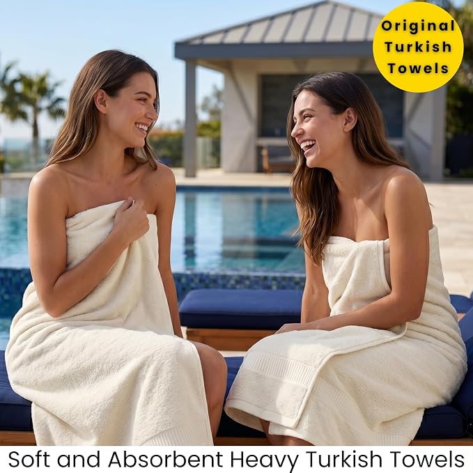 SALBAKOS 2-Piece 100% Turkish Cotton Bath Towels, Extra-Large 35x70, Ivory | Oversized Bath Sheet Towel for Bathroom & Beach, Thick, Super Soft, Highly Absorbent, Premium Hotel Quality, Made in Turkey