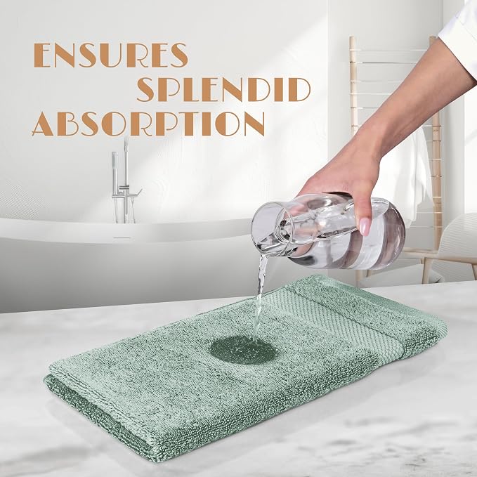 White Classic Green Hand Towels for Bathroom [6 Pack] Cotton Hand Towel Bulk for Gym, Kitchen and Spa, 16x27 Inches Soft Highly Absorbent Quick Dry Terry Salon Towels