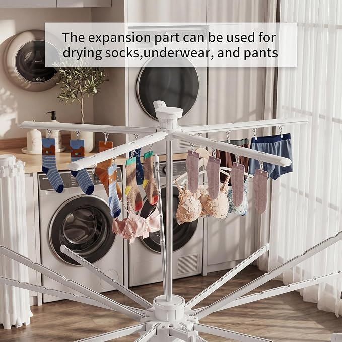 RFOUO Clothes Drying Rack Aluminum-4 Legs 16rods Double Layer, Portable Foldable Drying Rack,Space Saving Laundry Drying Rack,Drying Rack Clothing for Laundry Bedroom Household