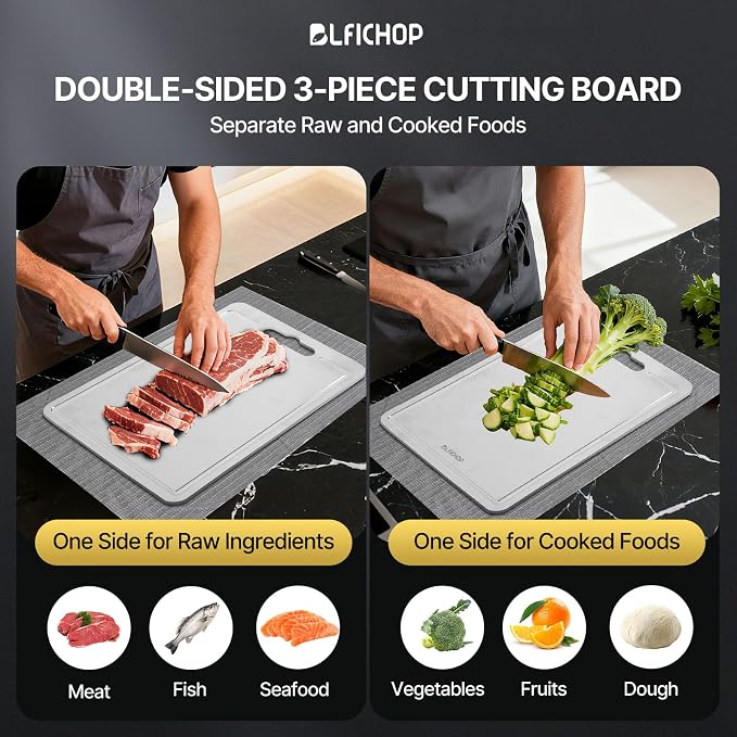 3-Piece Titanium Cutting Board Set with Juice Groove for Kitchen | 3 Sizes: 12"×18", 10"×14", 9"×12", Double-Sided, Non-Slip, Dishwasher Safe, Easy to Clean, Ideal for Meat, Vegetables & Fruit