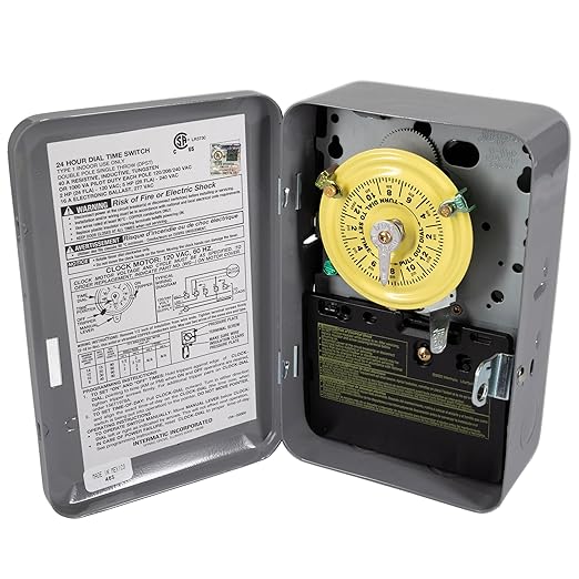 Intermatic T101 24-Hour Mechanical Timer Switch - 120V SPST, Indoor Metal Enclosure, Heavy Duty, Manual Override, 40 Amp - Ideal for Lights, Pumps, Fans, and HVAC Systems