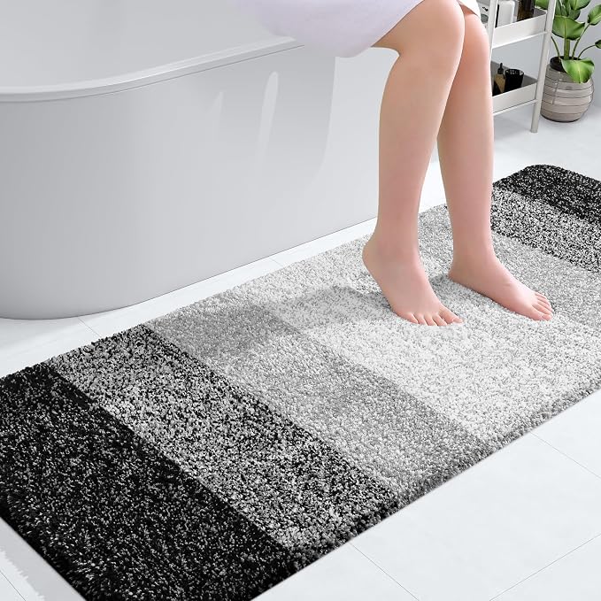 OLANLY Bathroom Runner Rugs Mat 59x24, Extra Soft Absorbent Microfiber Bath Rugs, Rubber Backing, Quick Dry, Washable Long Bath Mats for Bathroom Floor, Tub and Shower, Home Decor Accessories, Black
