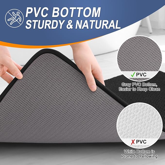 OLANLY Thick Memory Foam Bathroom Rugs 32x20, Absorbent Bath Mat, Black | Soft Quick Dry Bath Rugs Mats, Non-Slip, Machine Washable Carpet for Bathroom Floor, Tub and Shower, Home Decor Accessories