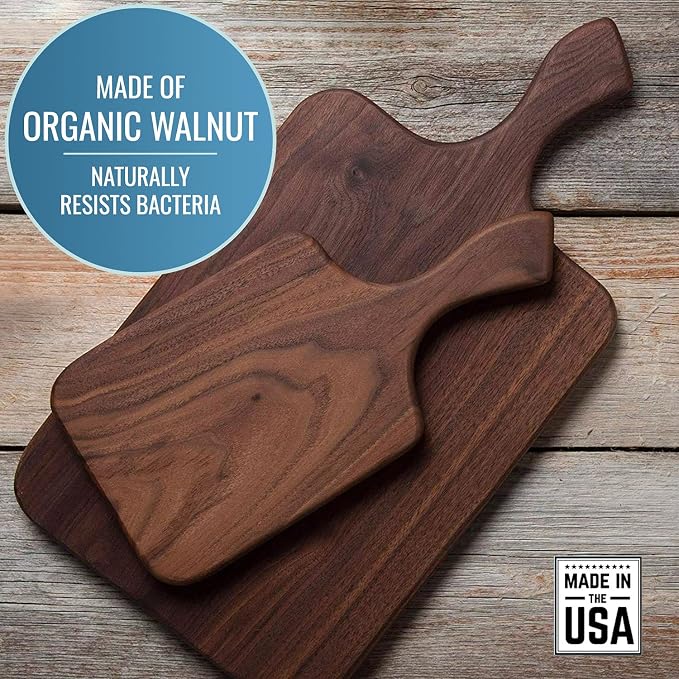 Brazos Home Medium Organic Wood Cutting Board Used for Serving, Chopping Fruit, Vegetables or Meat and as a Charcuterie Platter, Seasoned, Dark Walnut, 13.5 x 7 x .75