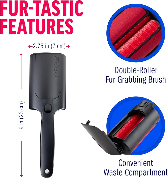 Chom Chom Roller Pet Hair Remover and Reusable Lint Roller, Black ChomChom Roller + Mini Roller, Cat and Dog Fur Hair Remover for Furniture, Couch, Carpet, Clothing and Bedding, Portable for Travel