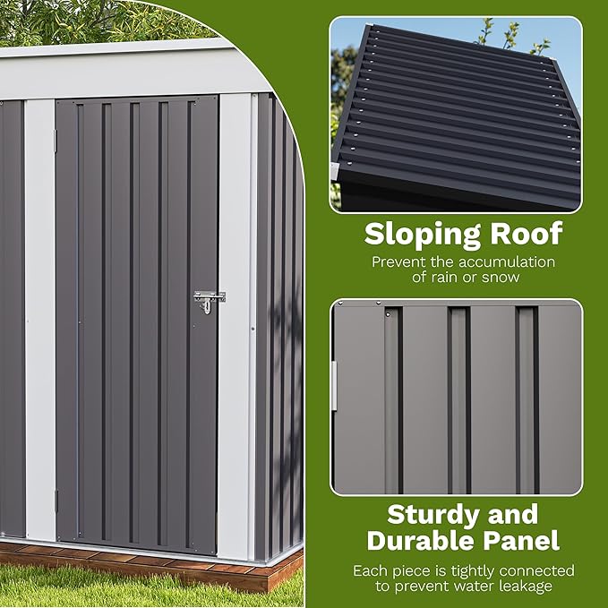 Patiowell 5x3 FT Outdoor Storage Shed, Garden Tool Shed | with Sloping Roof and Lockable Door, Metal Shed for Backyard Garden Patio Lawn, Gray