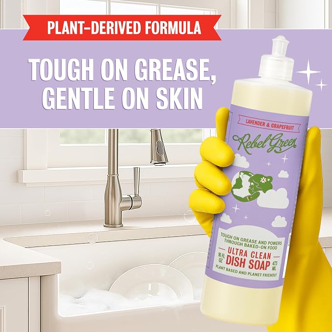Rebel Green Dish Soap - 16oz Variety Pack, 4pk (Lavendar Grapefruit, Peppermint Lemon, Pink Lilac, Frank Pine)