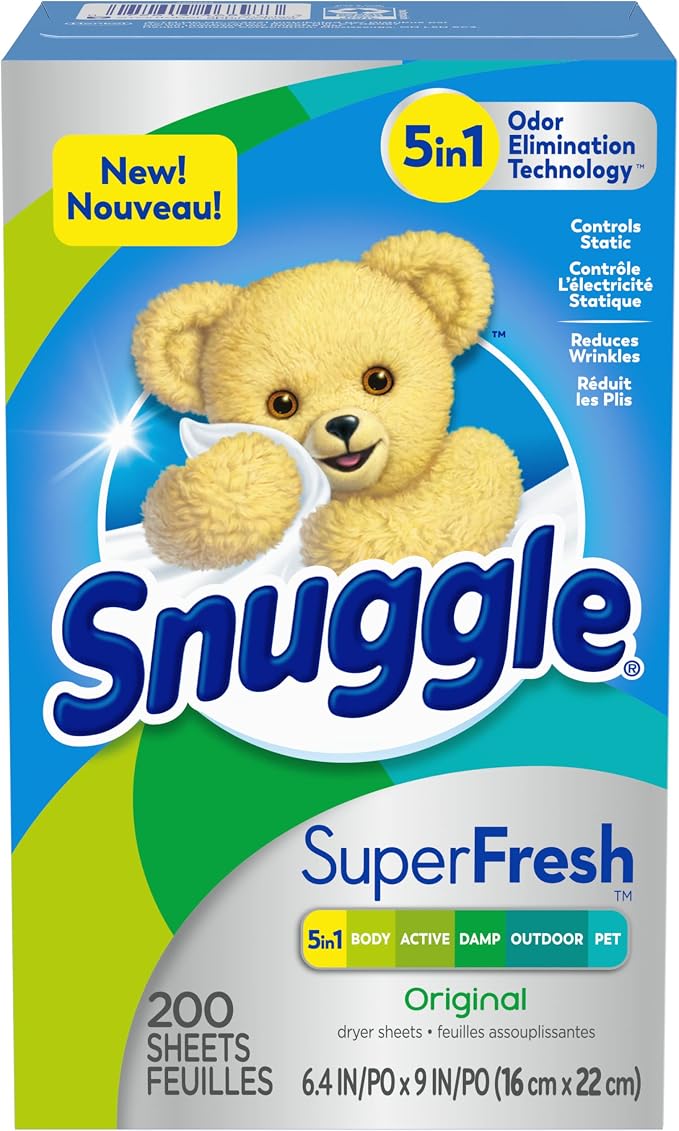 Snuggle SuperFresh Fabric Softener Dryer Sheets, Morning Breeze, Long-Lasting Fresh&Clean Scent, Tackles Pet Odor, Helps Repel Pet Hair, Reduces Static&Fights Wrinkles, HE Safe,200 Count (Pack of 6)