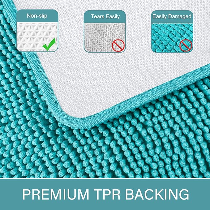 LOCHAS Luxury Bathroom Rug Shaggy Bath Mat 24 x 70 Inch, Teal Blue | Washable Non Slip Bath Rugs for Bathroom Shower, Soft Plush Chenille Absorbent Carpets
