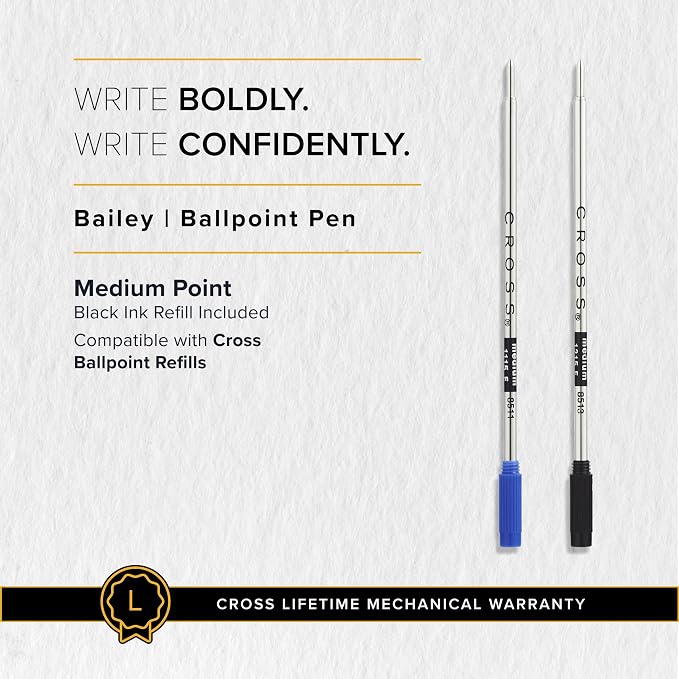 Cross Bailey Medalist Ballpoint Pen - Refillable Pen for Long-Lasting Use - Smooth Writing - Comfortable Grip - Stylish Distinctive Look - Black Ink - Corporate Gifts