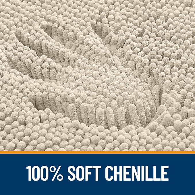 OLANLY Toilet Rugs U-Shaped 24x24, Extra Soft Absorbent Chenille Contour Bathroom Rugs for Toilet, Dry Quickly, Machine Washable, Non-Slip Bath Mat, Sand