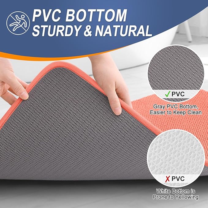 OLANLY Memory Foam Small Bathroom Rugs 24x16, Absorbent Bath Mat, Coral | Soft Quick Dry Bath Mat Rugs, Non-Slip, Machine Washable Mat for Bathroom Floor, Tub and Shower, Home Decor Accessories