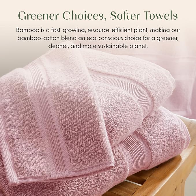 Springtree Home Luxury Bamboo Rayon Bath Towel Set | 6-Piece Set | Pink | 35% Bamboo Rayon - 65% Zero Twist Cotton | Absorbent Quick-Dry Towels for Bathroom | Ultra Soft | OEKO-TEX Standard 100