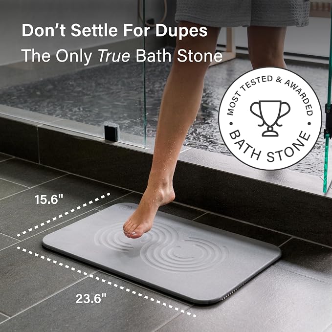 Dorai Home Stone Bath Mat - Premium Diatomaceous Earth Bath Floor Mats with Non-Slip Base, Fast-Drying Modern Shower Mat for Bathroom | Zen Ash - 23.6"x15.4"