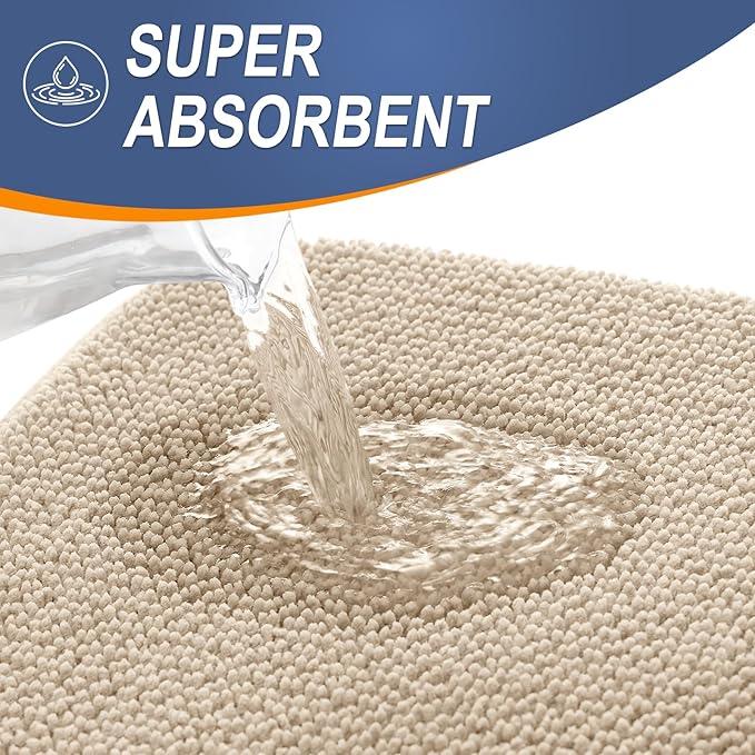 OLANLY Memory Foam Large Bathroom Rugs 40x24, Absorbent Bath Mat, Beige | Soft Quick Dry Bath Mat Rugs, Non-Slip, Machine Washable Mat for Bathroom Floor, Tub and Shower, Home Decor Accessories