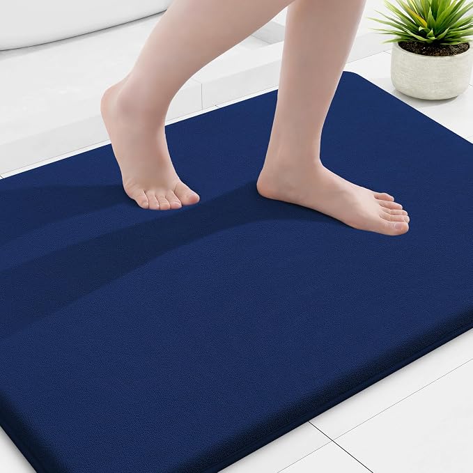 Smiry Memory Foam Bath Mat 36x24, Extra Soft and Absorbent Bathroom Mats, Non Slip Washable Carpet for Floor, Shower and Tub, Navy Blue