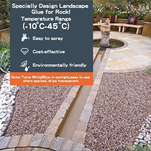 Rock Glue,2 Gallon 99% Stronger Bond Gravel Binder for Pea Gravel, Pebble&Stone-Stop Shifting, Reduce Mess, Strong Hold for Yards, Patios, Garden Walkways, Pet Safe Mulch Bond for Landscaping