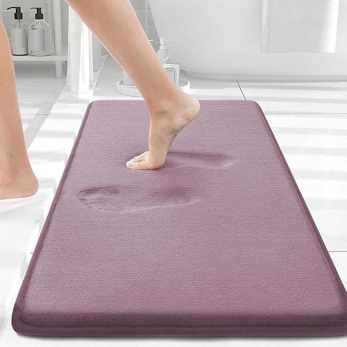 Smiry Memory Foam Bath Mat 30x20, Extra Soft and Absorbent Bathroom Mats, Non Slip Washable Carpet for Floor, Shower and Tub, Deep Plum