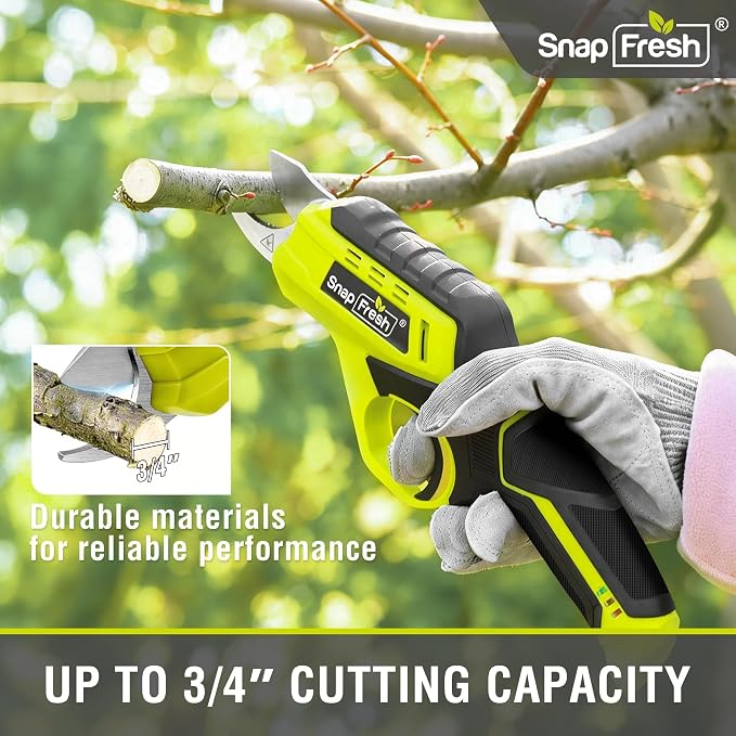 SnapFresh Cordless Electric Pruning Shears, 4.0Ah Battery Powered Garden Pruner with Extra Blade, 3/4" Cutting Capacity, Tool-Free Quick Blade Swap, Lightweight Branch Cutter Gardening Scissors