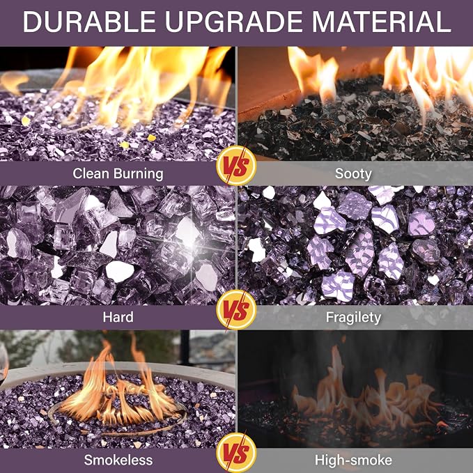 NUPICK 5 Pound Fire Glass, 1/2 Inch Reflective Fire Pit Glass | Tempered Fire Pit Rocks for Propane or Natural Gas, Glass Rocks for Fire Pit Table, Fireplace, Fire Bowl, Landscaping, Violet