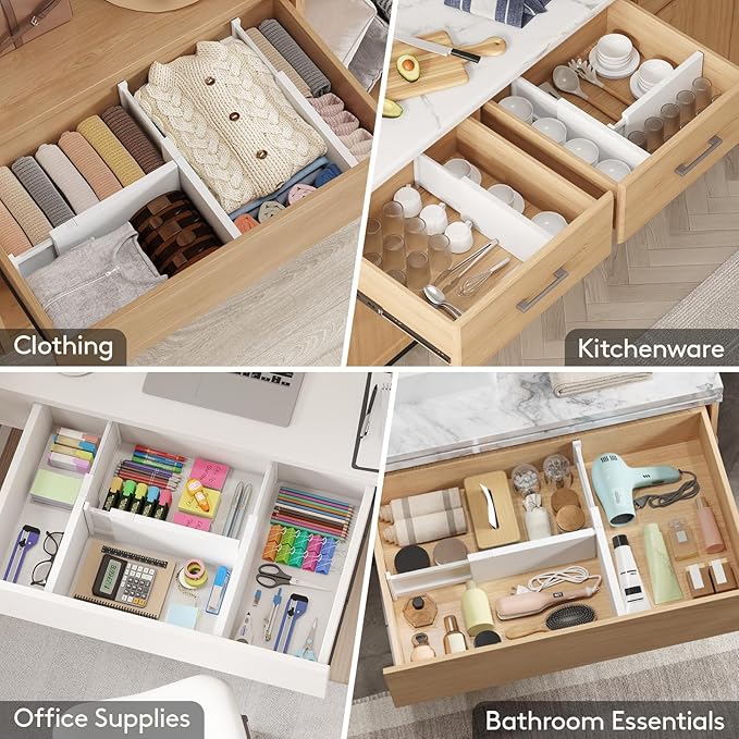 Lifewit 10 Pack 6" High Drawer Dividers 34-56cm/13.5-22" Adjustable Drawer Organizer for Clothes/Utensils, Expandable Drawer Separator in Dresser/Kitchen/Bedroom/Office Organization & Storage White
