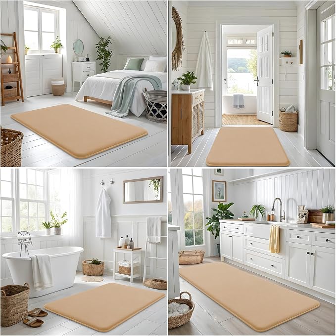Smiry Memory Foam Bath Mat 70x24, Extra Soft and Absorbent Bathroom Mats, Non Slip Washable Carpet for Floor, Shower and Tub, Camel