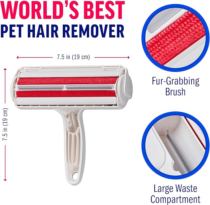 Chom Chom Roller Pet Hair Remover and Mini Reusable Lint Roller - ChomChom Cat and Dog Hair Remover for Furniture, Couch, Carpet + Mini ChomChom for Clothes