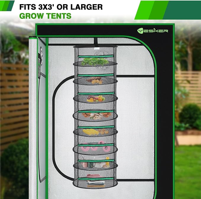 Yesker 8 Layer Herb Drying Rack Hanging Mesh Net Foldable Plant Drying Racks 24" w Green Zipper Pruning Shears Hook Dryer Hanging Rack for Herbs Seed Bud Fruit Clothes Grow Tent Closets Garden Outdoor | Drying Green Zipper Pruning Shears Hook Dryer Han...