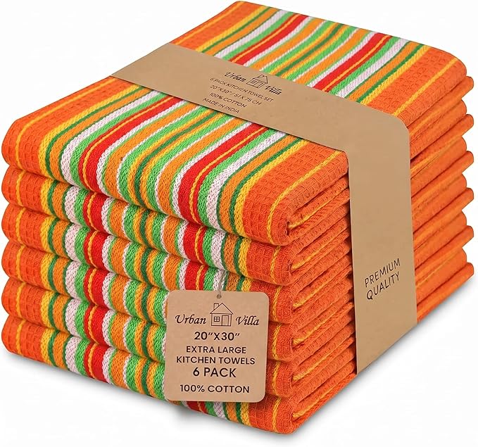 Urban Villa Kitchen Towels Cotton Dish Towels 20”x30” (Set of 6) Orange