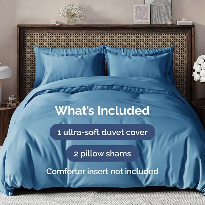 Duvet Cover Cal King Size Set - Extra Soft Cal King Duvet Cover 104" x 98" with 2 Pillow Shams for Women, Men, Kids & Teens - Hotel Luxury w/ Zipper Closures & Ties - Comfy & Breathable (Denim Blue)