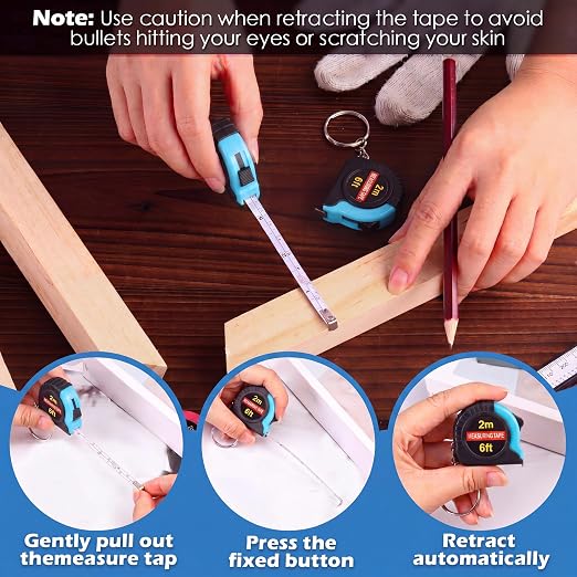 Kanayu 50 Pcs Mini Tape Measure Keychains 6 ft Small Retractable Measuring Tape Bulk with Lock Steel Easy Read Pocket for Birthday Party Favors Daily Use (Aqua Blue)