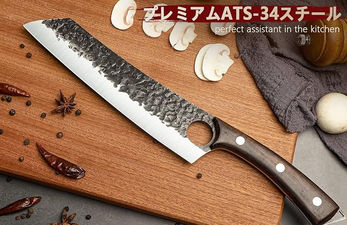 DRGSKL Serbian Chef Knife Set - 10 PCS Hand Forged Knife Set with Bag | Japanese ATS-34 Steel, Hand Forged Full Tang Knife, Ebony Handle, Anti-stick Pounding Texture, Full Accessory Kit, Ideal Gift